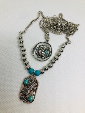 Silver-Tone Necklace with Turquoise Accents